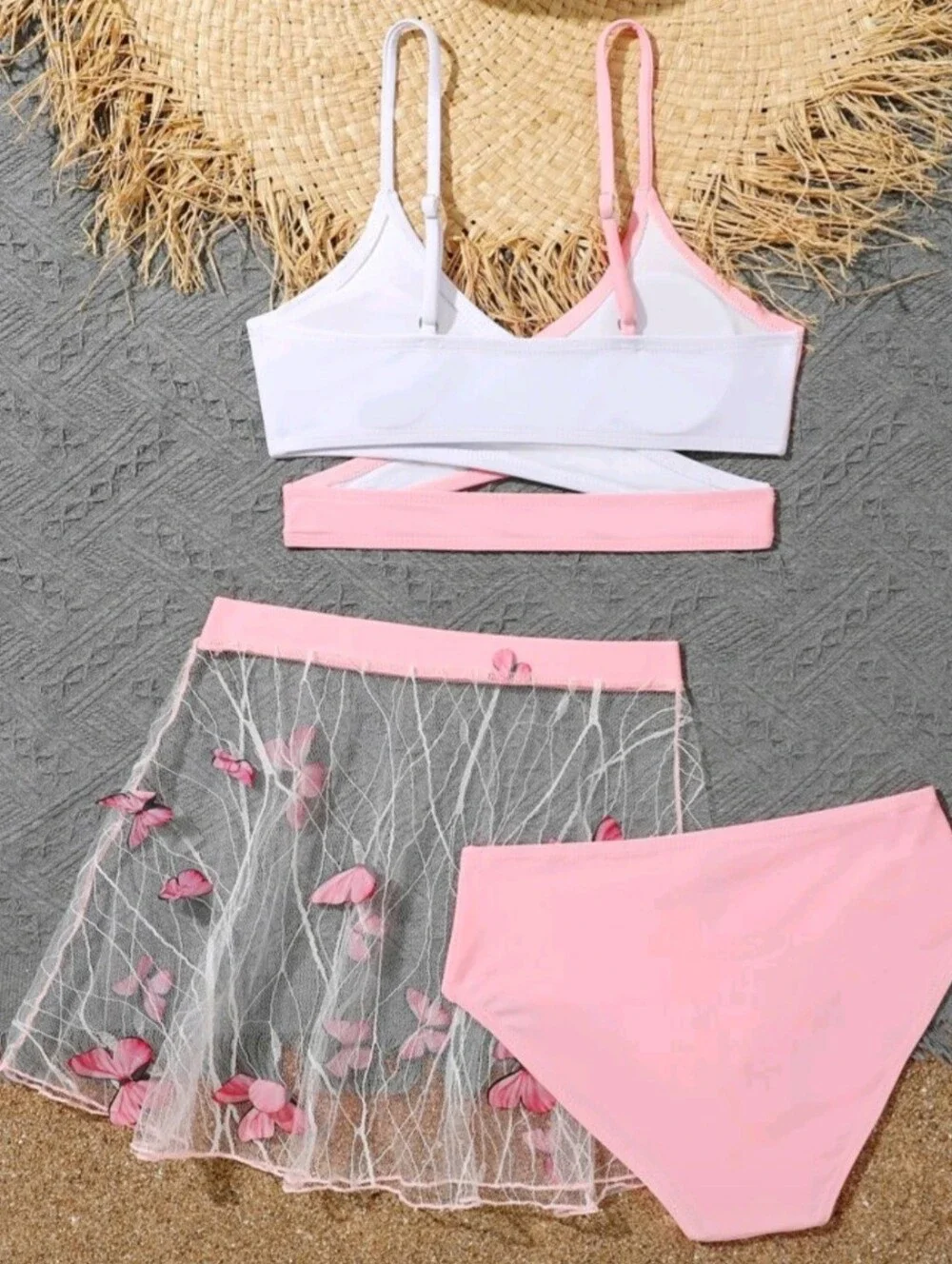 BRAND NEW Girls Two-Piece Swim Set with Sheer Floral Skirt